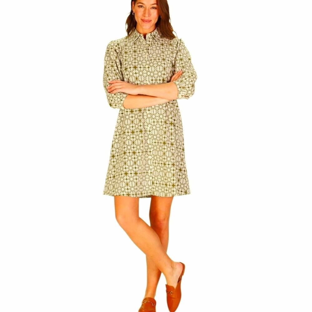 NEW w/tag Duffield Lane Ashlynn Green Tile Stretch Shift Dress Women's Med NWT